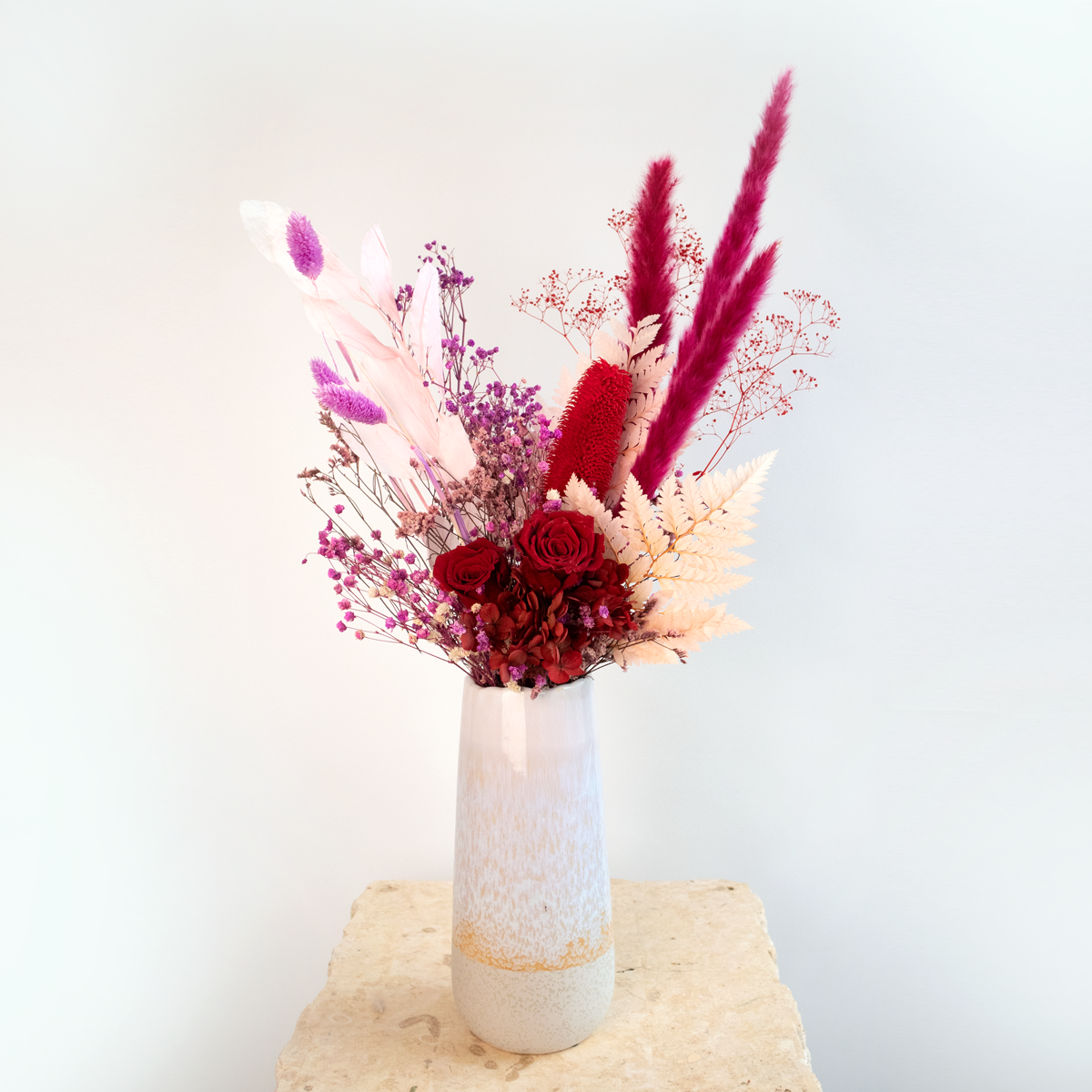 Raspberry Dried Vase Arrangement