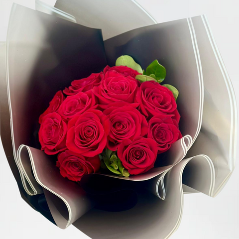 A Dozen Elegant Red Wrapped Roses